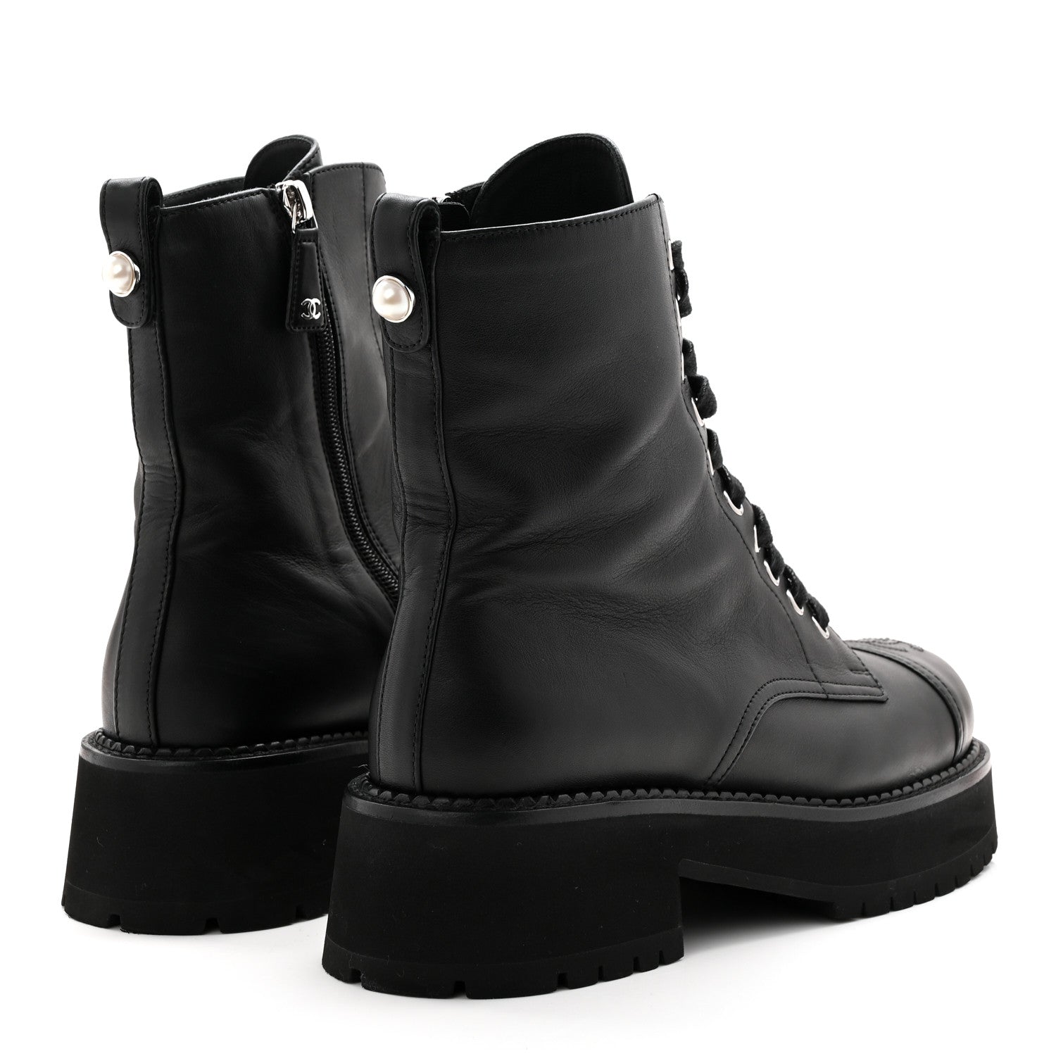 Chanel Calfskin Cap Toe Lace Up Combat Boots 39 Black 4 of 11