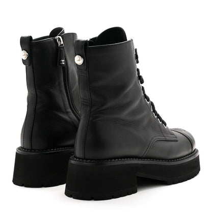 Chanel Calfskin Cap Toe Lace Up Combat Boots 39 Black 4 of 11
