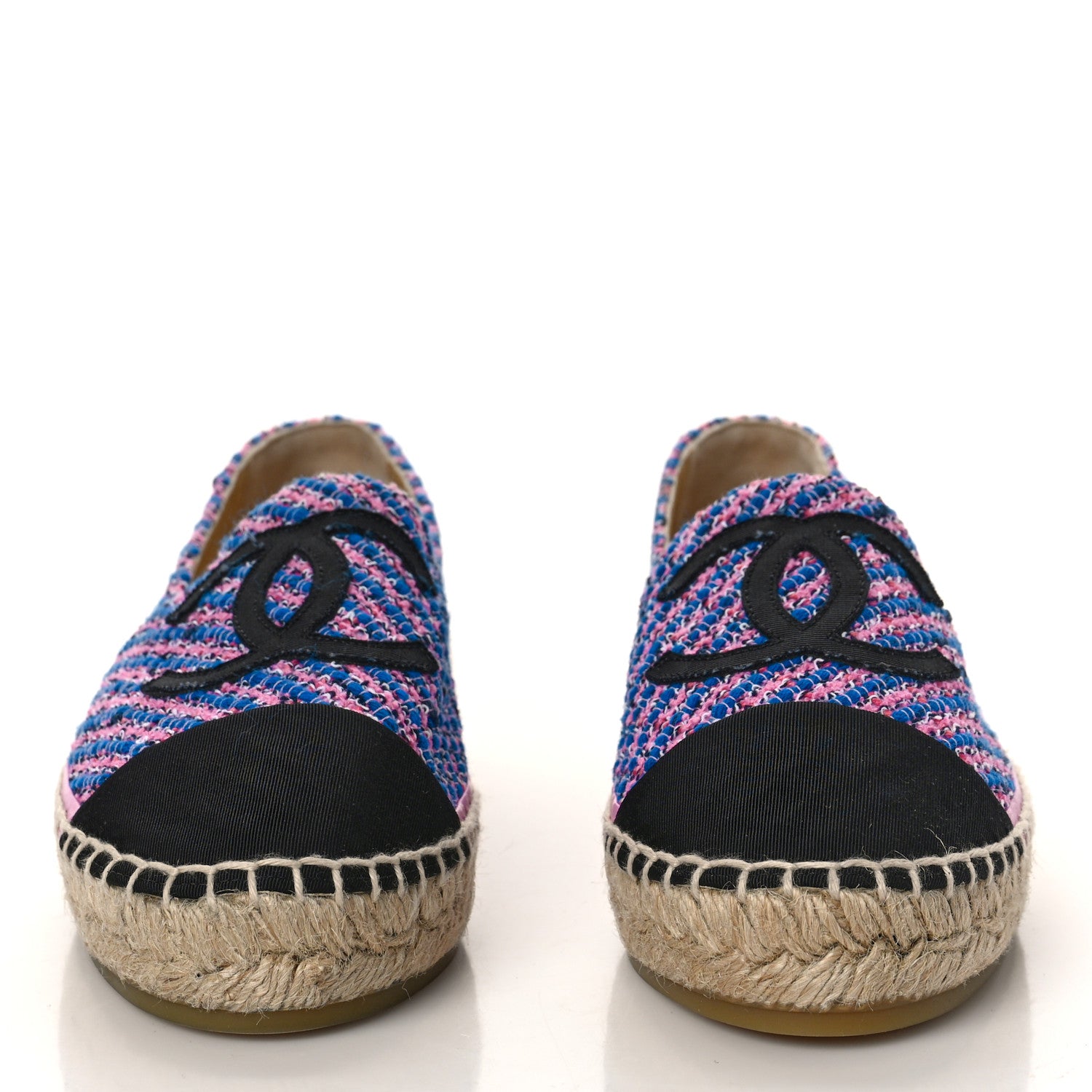Chanel Tweed Grosgrain CC Espadrilles 38 Pink Black 2 of 11