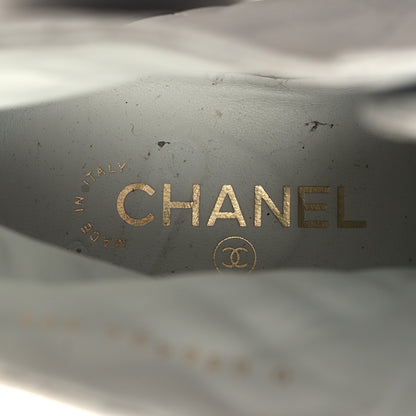 Chanel Shiny Lambskin Quilted Lace Up Combat Boots 39.5 White Black 7 of 11