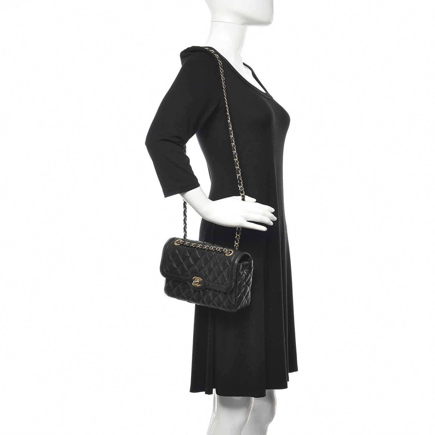 Crumpled Grained Calfskin Small Flap Black