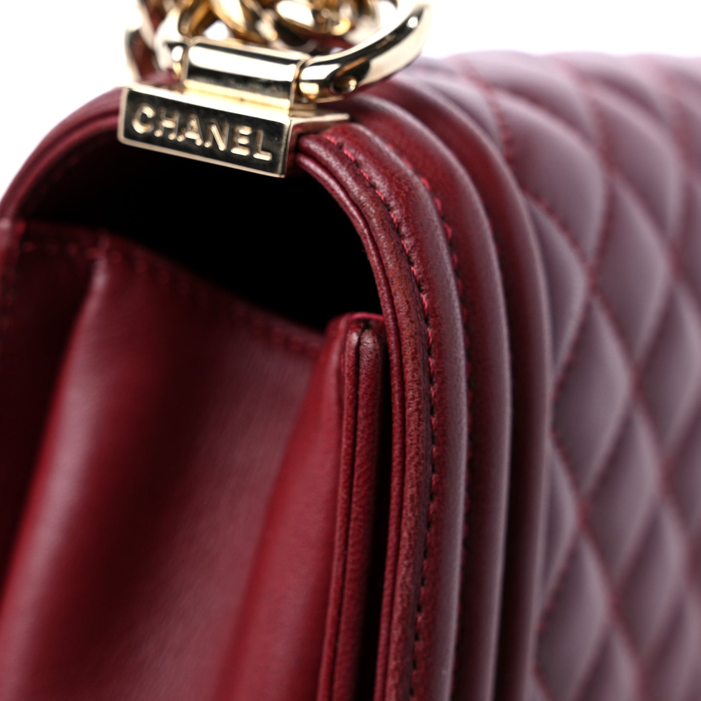 Lambskin Quilted Medium Boy Flap Dark Red
