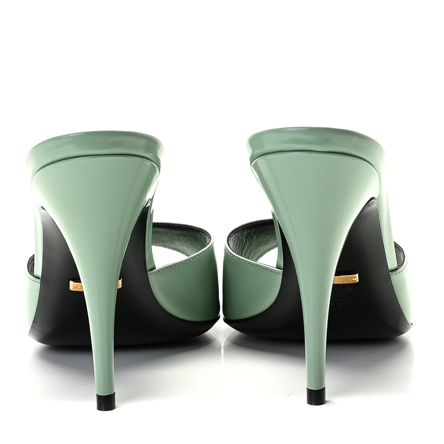 Polished Calfskin Scarlet Mid Heel Slide Sandals 38 Aqua Green