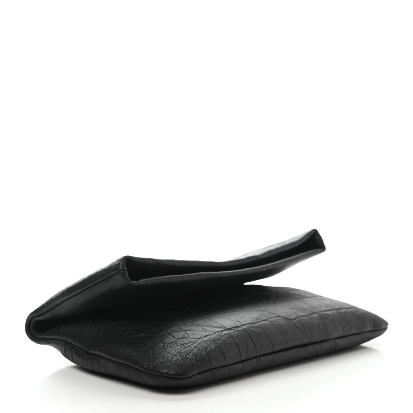 Calfskin Crocodile Embossed West Hollywood Monogram Fold Over Clutch Black