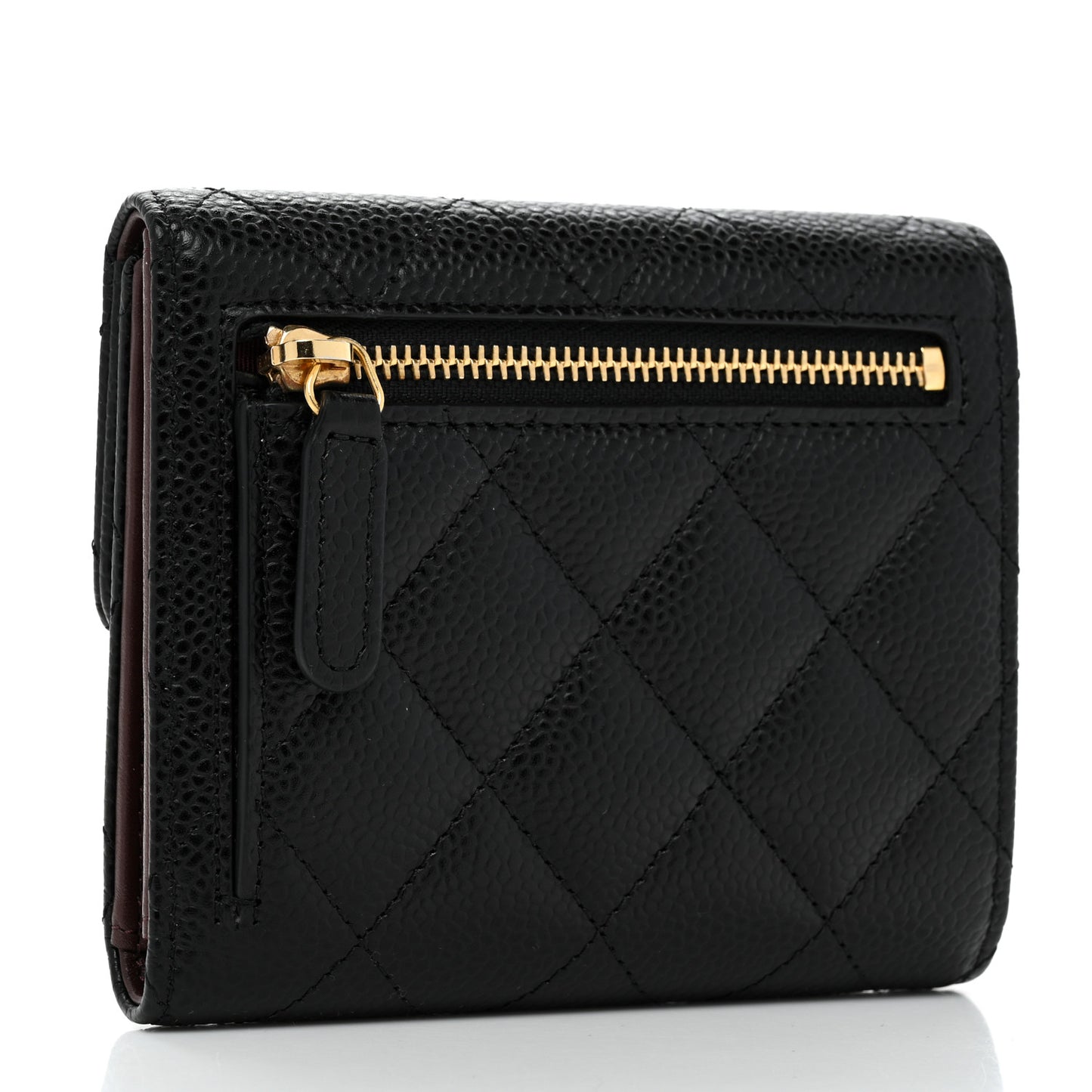Caviar Quilted Compact Flap Wallet Black