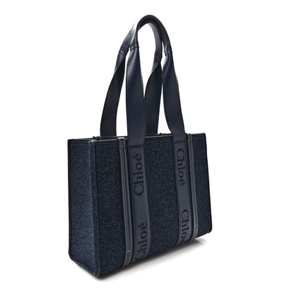 Chloe Felt Shiny Calfskin Medium Woody Ribbon Tote Obscure Navy 3 of 11