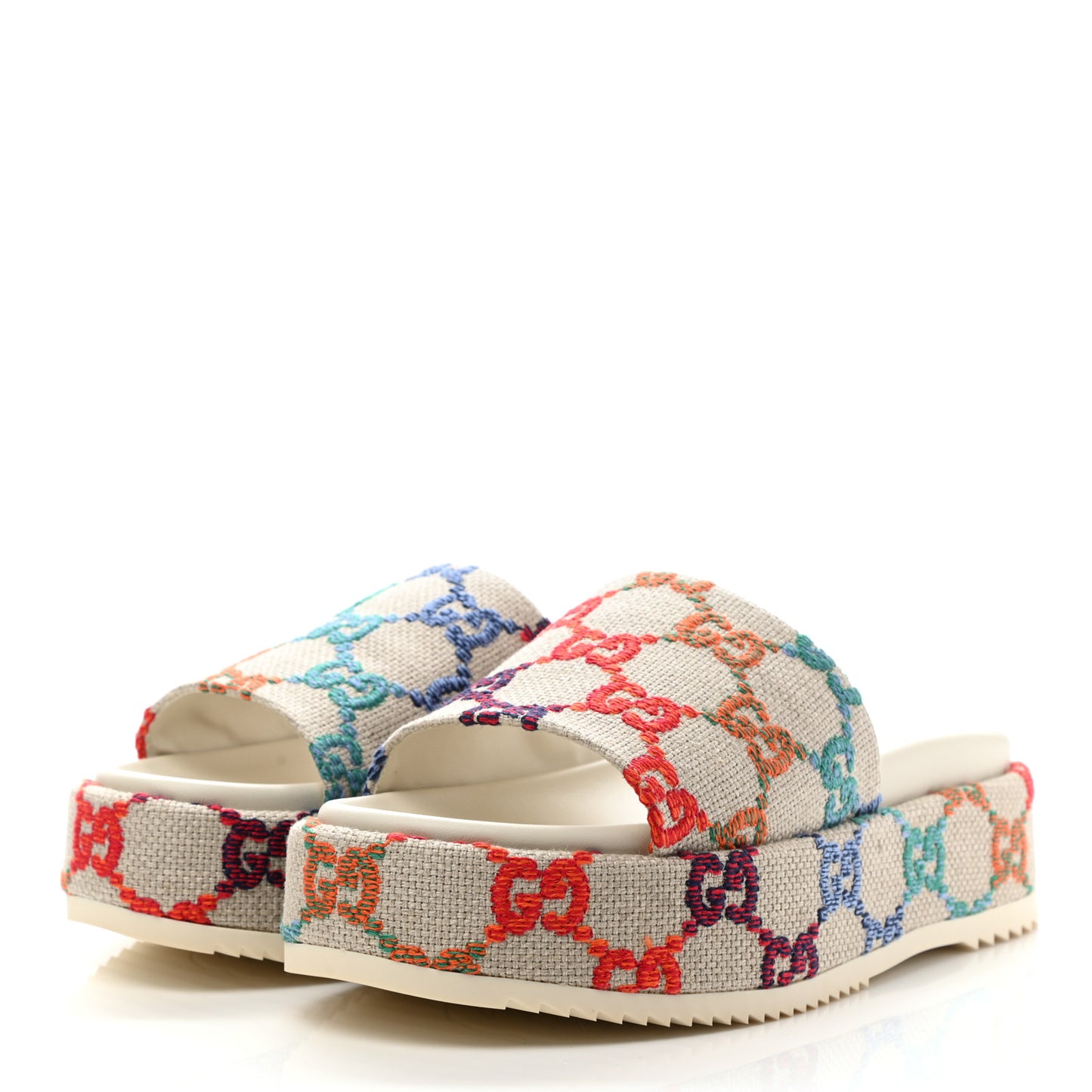 Linen Psychedelic Mini GG Monogram Angelina Platform 55mm Slide Sandals 40.5 Multicolor