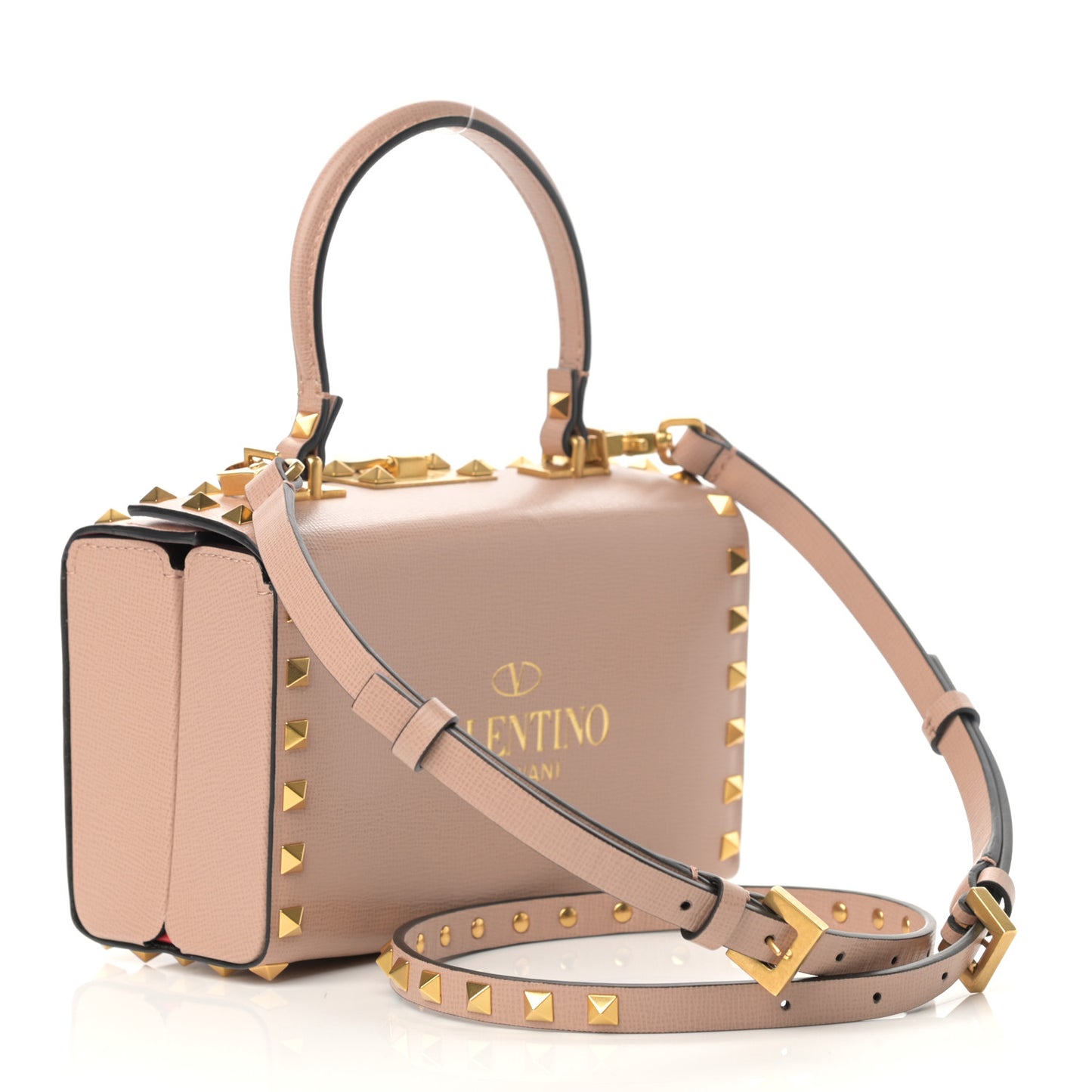 Grainy Calfskin Rockstud Alcove Box Top-Handle Bag Rose Cannelle
