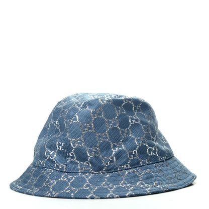 Gucci Canvas Lame GG Monogram Bucket Hat XL Light Blue Silver 3 of 6