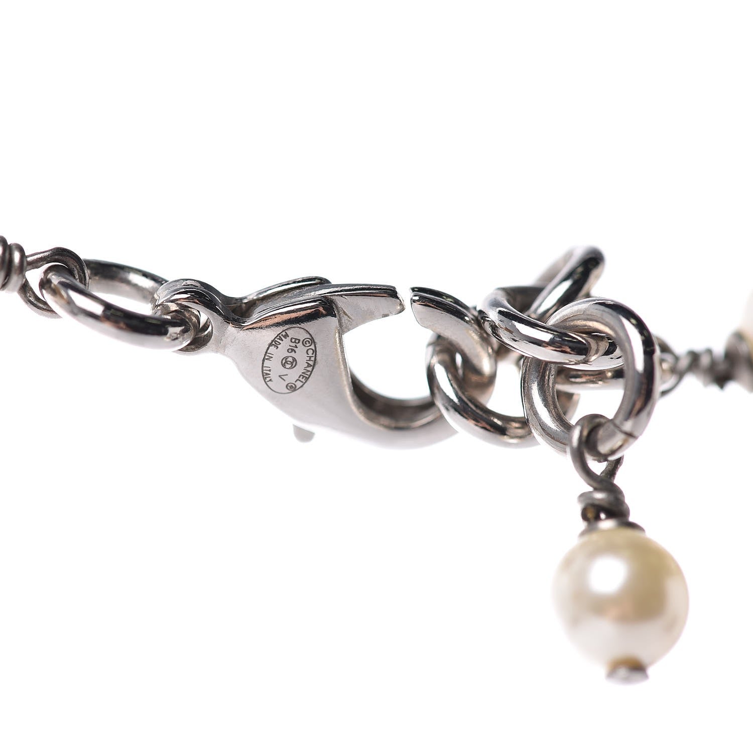 Chanel Crystal Pearl CC Long Necklace Silver 5 of 6