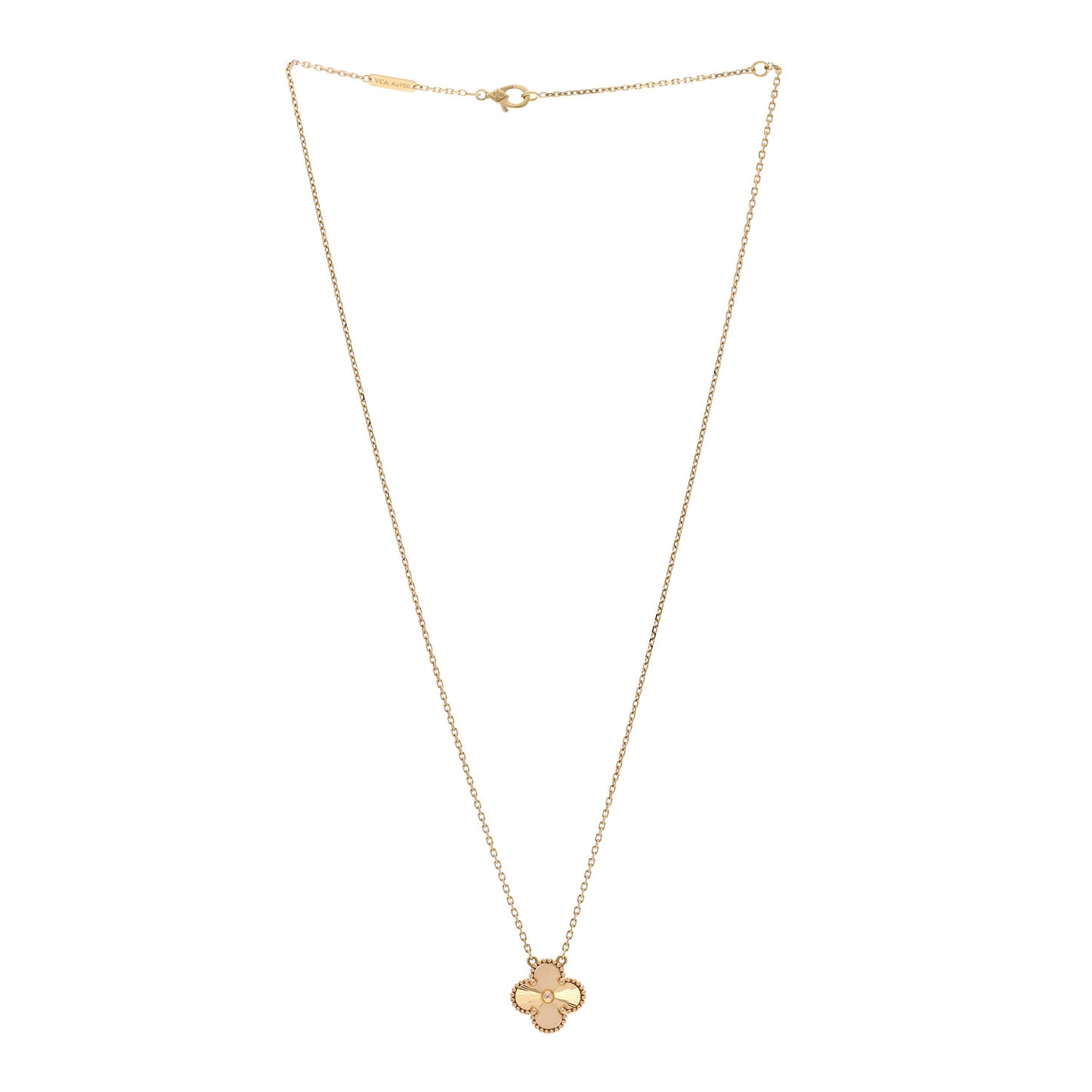 18K Yellow Gold Guilloche Vintage Alhambra Pendant Necklace
