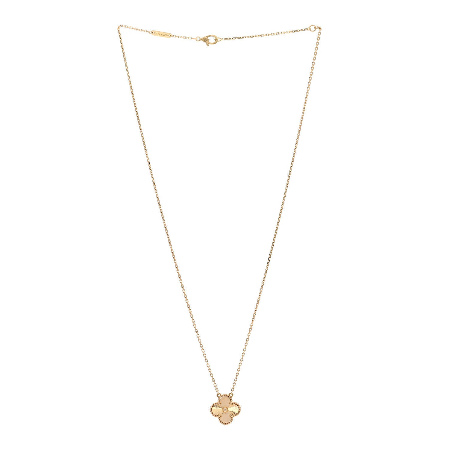 Van Cleef & Arpels 18K Yellow Gold Guilloche Vintage Alhambra Pendant Necklace 3 of 6