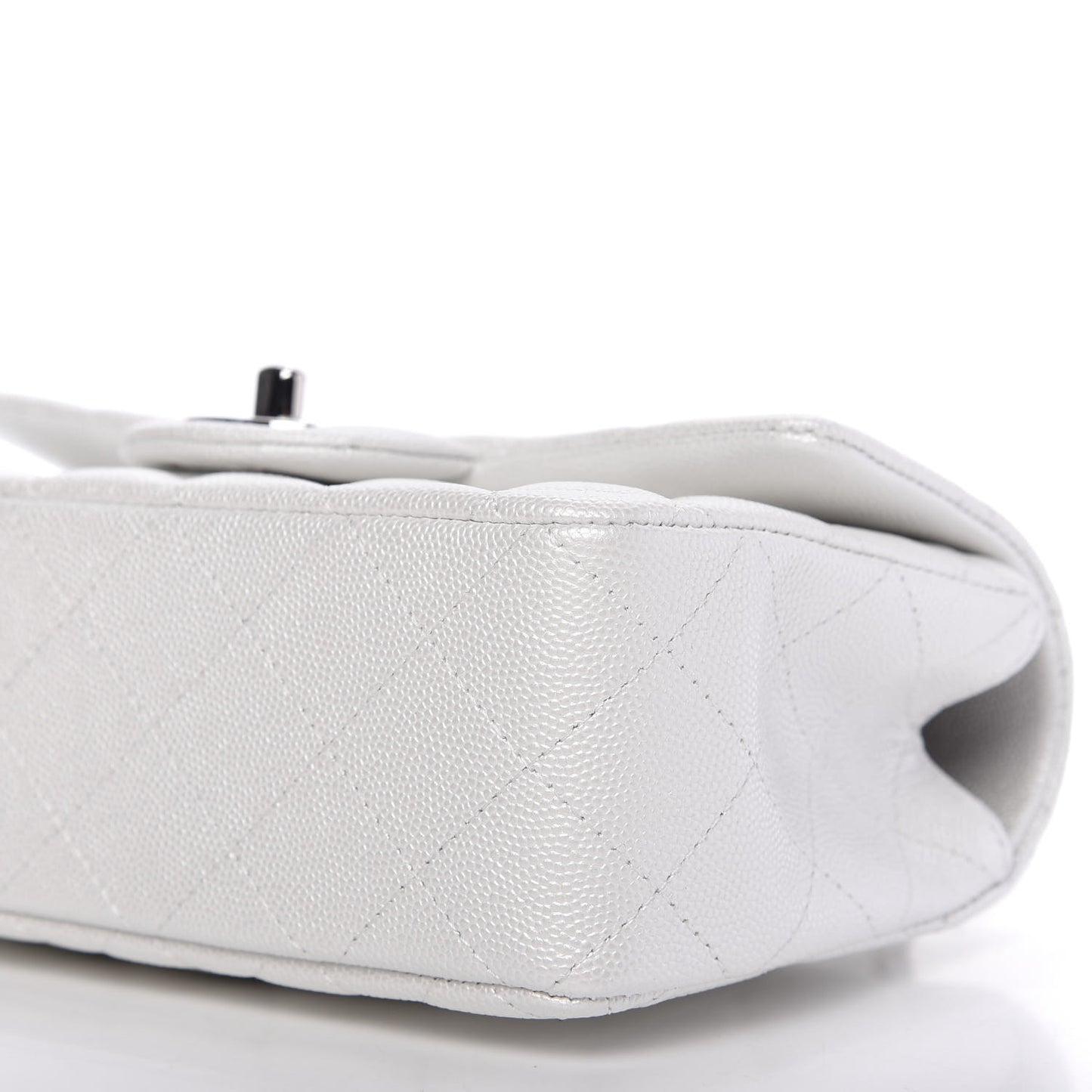 Iridescent Caviar Quilted Mini Top Handle Rectangular Flap White