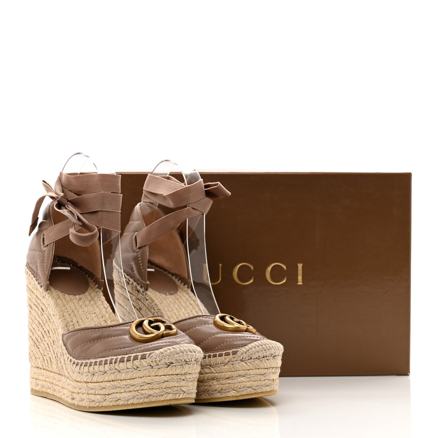 Nappa Matelasse GG Marmont Ankle Wrap Platform 35/120mm Espadrille Wedges 37 Porcelain Rose
