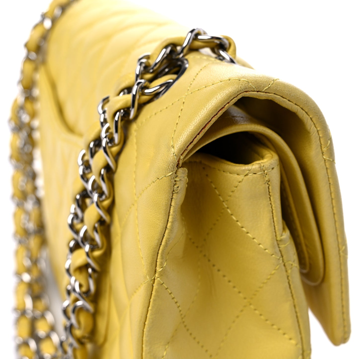 Lambskin Quilted Medium Double Flap Yellow