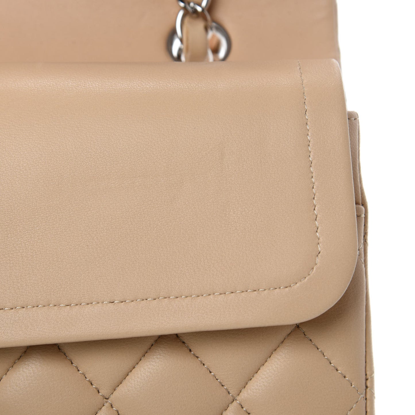Lambskin Quilted Medium Double Flap Beige