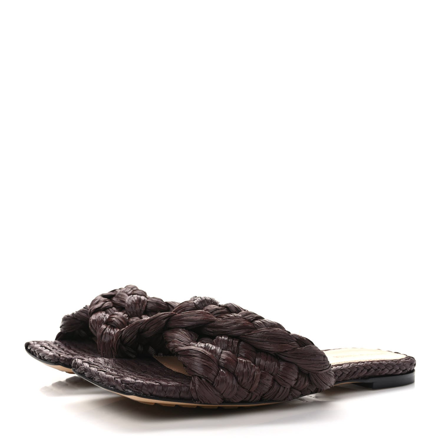 Bottega Veneta Raffia Twisted Intrecciato Stretch Flat Sandals 38.5 Bitter Chocolate 3 of 7
