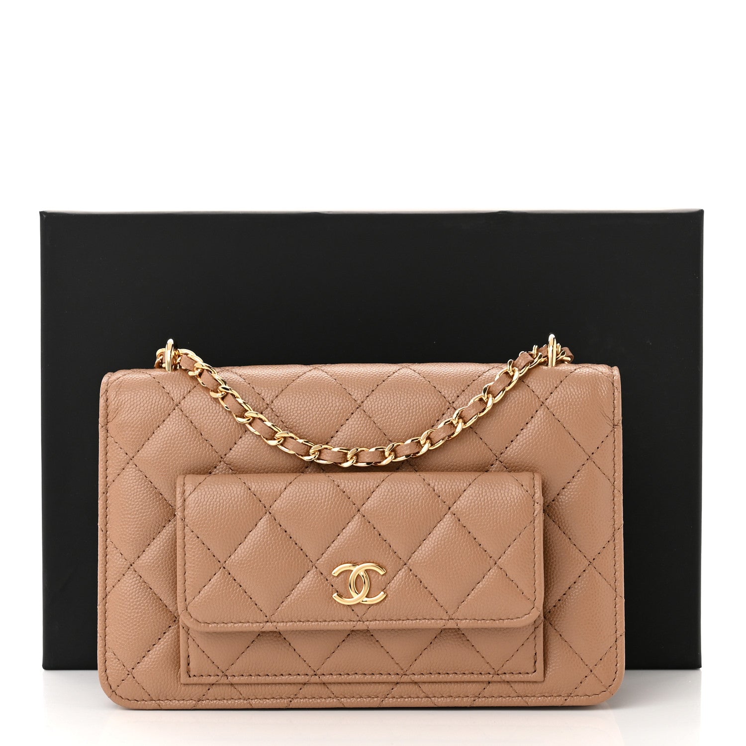 Chanel Caviar Quilted Pocket Clutch With Chain WOC Beige 13 of 13