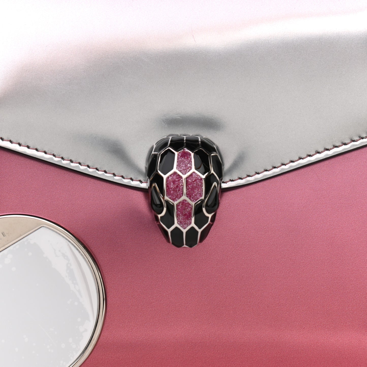 Metallic Calfskin Contrast Serpenti Forever Top Handle Silver Pink