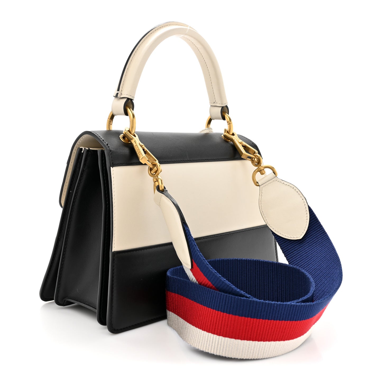 Calfskin Sylvie Web Small Queen Margaret Top Handle Bag Black White