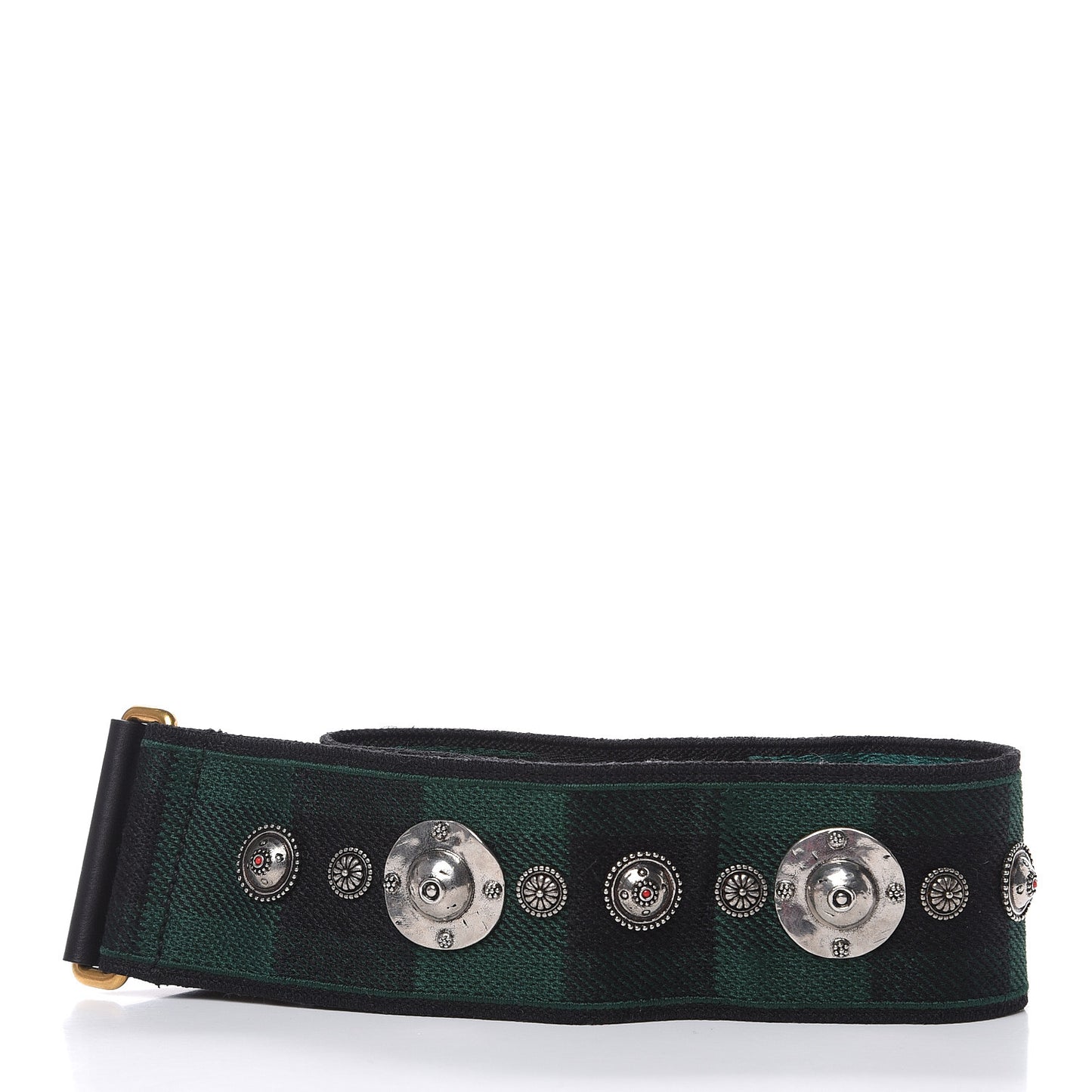 Canvas Embroidered Studded Checkered Shoulder Strap Green