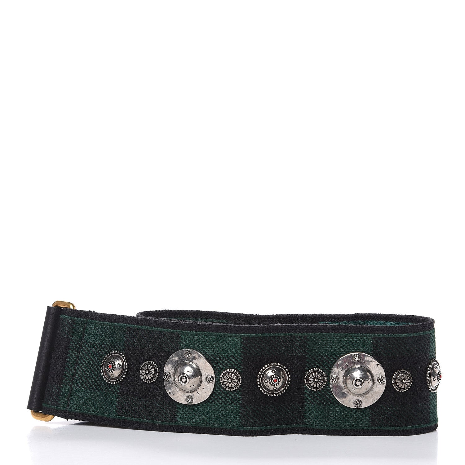 Christian Dior Canvas Embroidered Studded Checkered Shoulder Strap Green 2 of 5