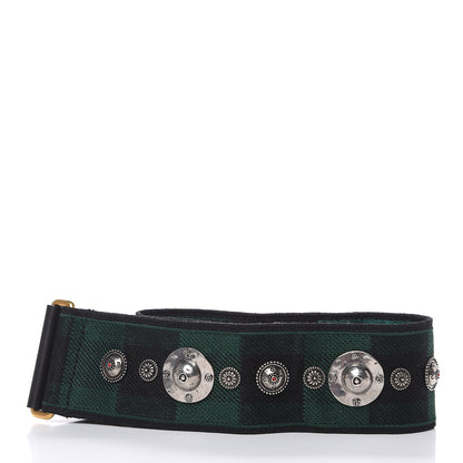 Christian Dior Canvas Embroidered Studded Checkered Shoulder Strap Green 2 of 5