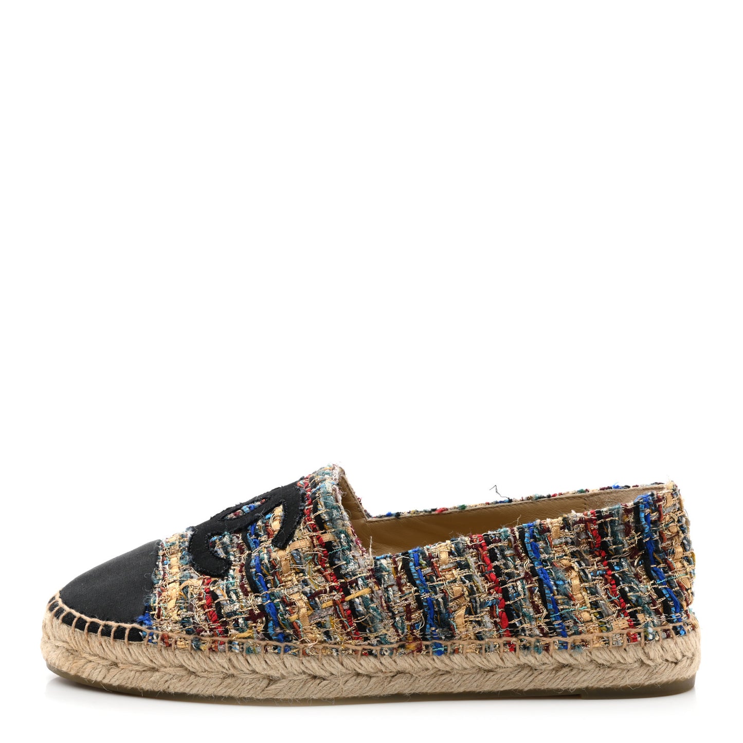 Tweed Grosgrain CC Espadrilles 40 Multicolor Black