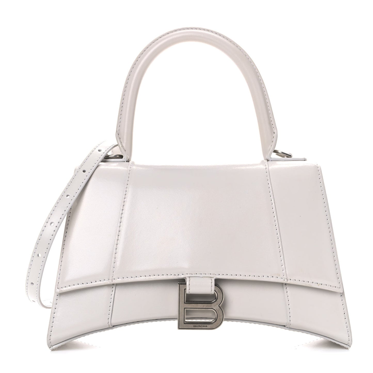 Shiny Box Calfskin Small Hourglass Top Handle Bag Chalky White