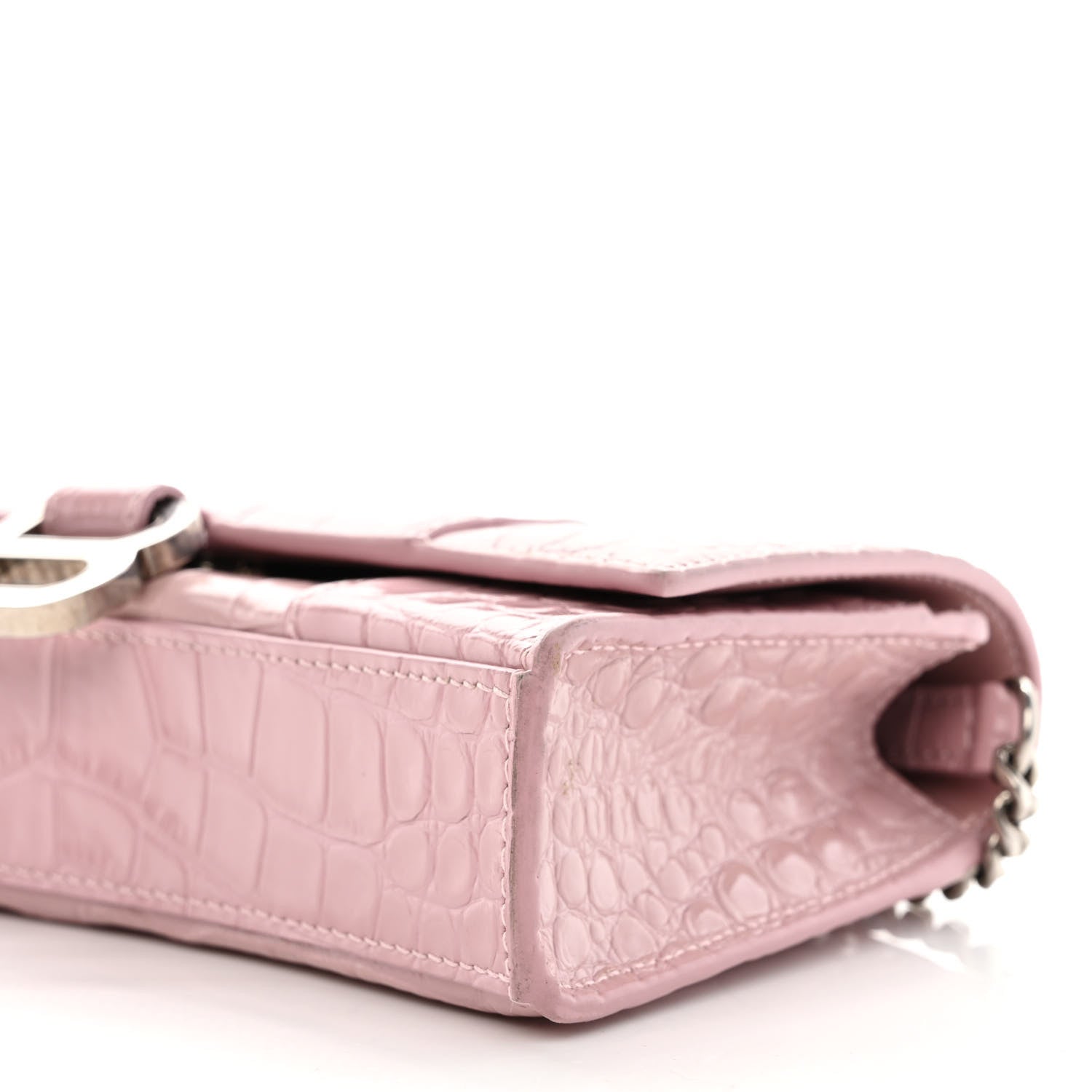 Balenciaga Shiny Calfskin Crocodile Embossed Hourglass Chain Bag Powder Pink 9 of 9