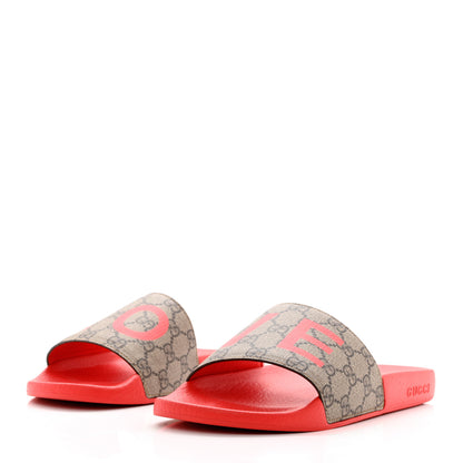Gucci GG Supreme Monogram Valentines Day Slide Sandals 39 Beige Ebony New Geranium 3 of 10