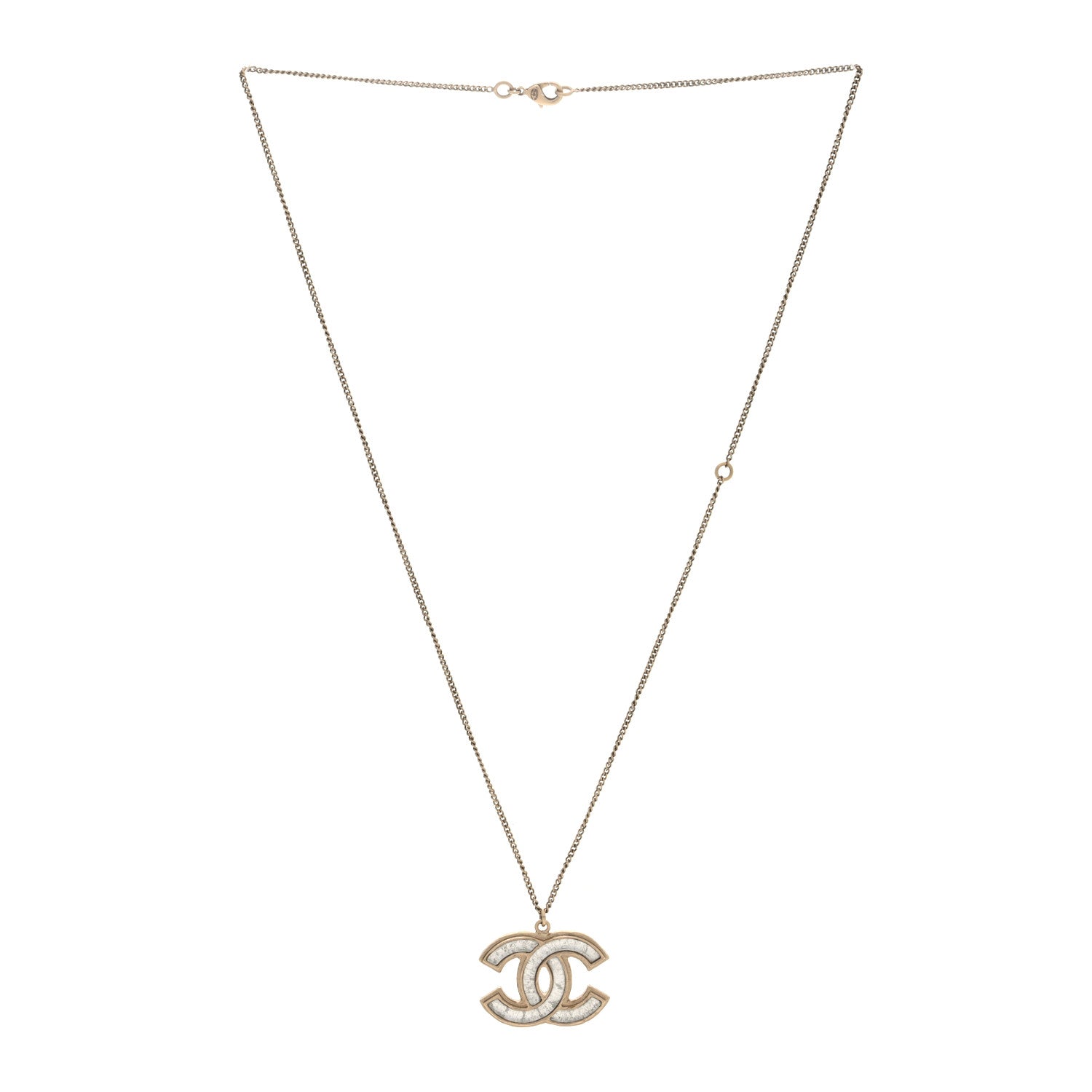 Chanel Enamel CC Pendant Necklace Gold Silver 3 of 4