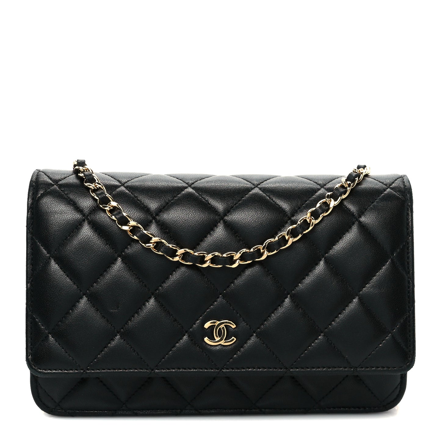 Lambskin Quilted Wallet On Chain WOC Black