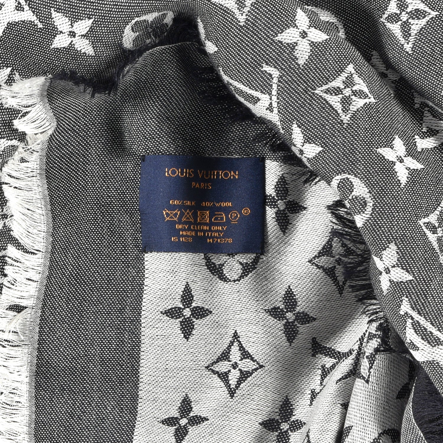 Louis Vuitton Wool Silk Monogram Denim Shawl Black 3 of 3