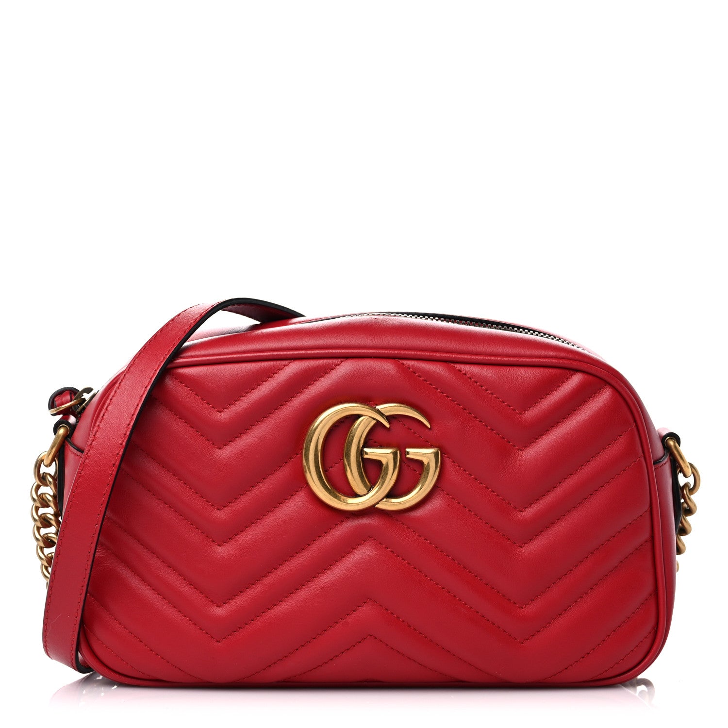 Gucci Calfskin Matelasse Small GG Marmont Chain Shoulder Bag Hibiscus Red 1 of 9
