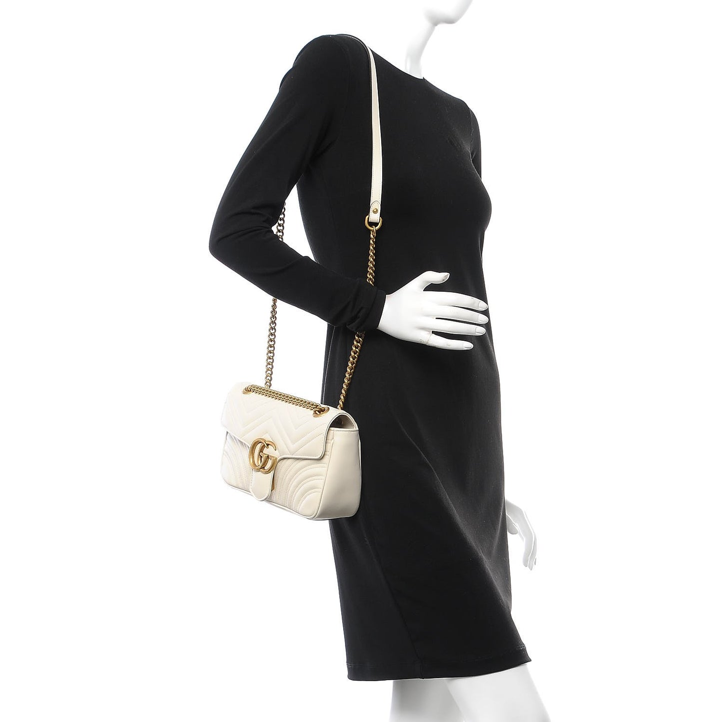 Calfskin Matelasse Small GG Marmont Shoulder Bag White