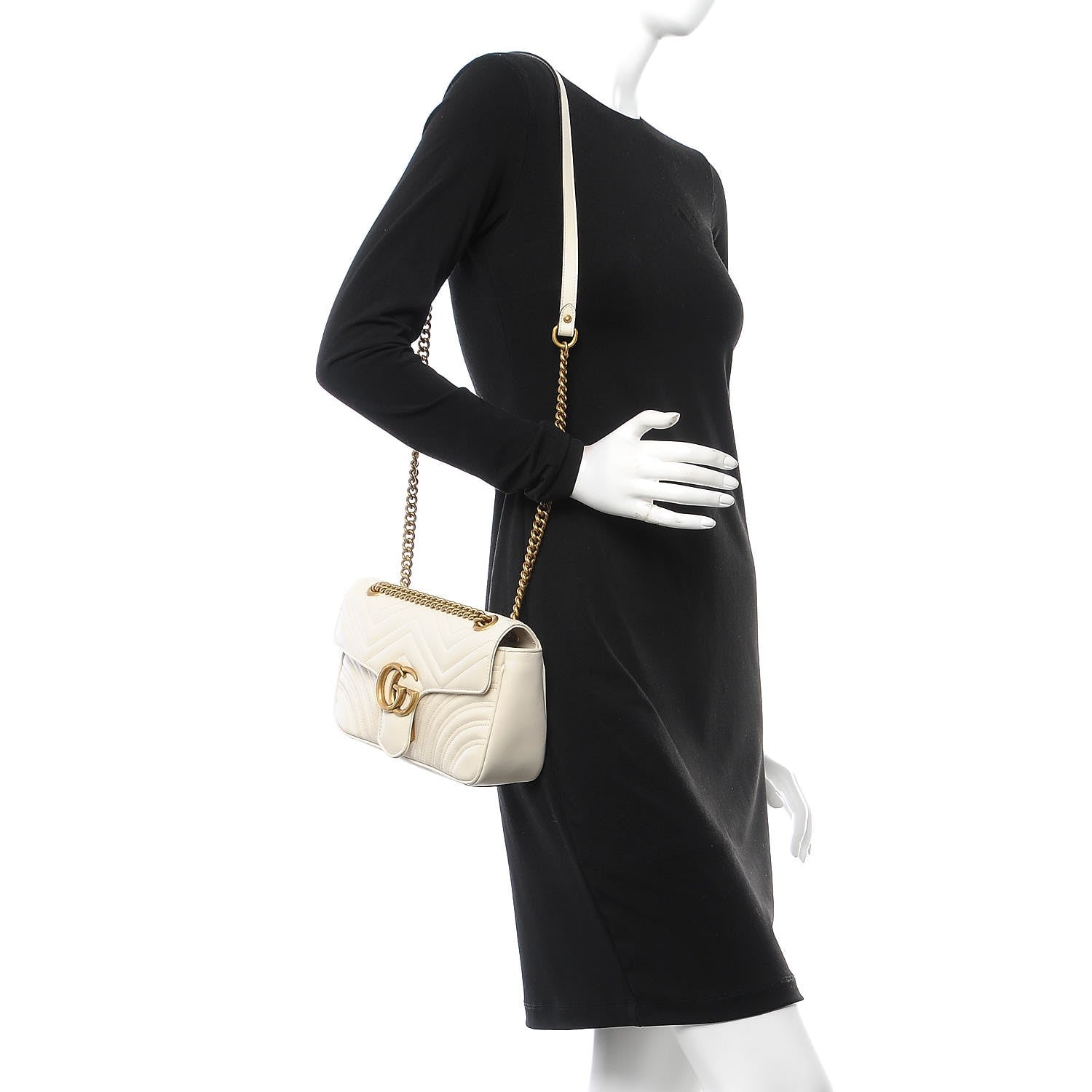 Gucci Calfskin Matelasse Small GG Marmont Shoulder Bag White 2 of 7