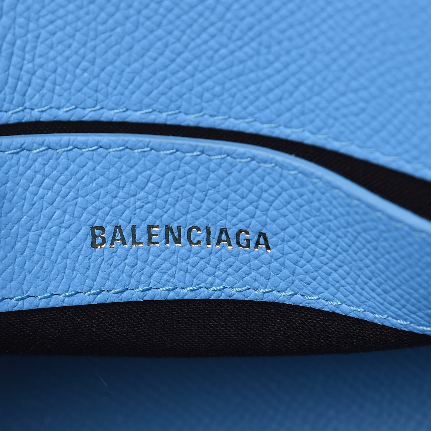 Signature Grained Calfskin Logo XXS Ville Top Handle Bag Baby Blue Black
