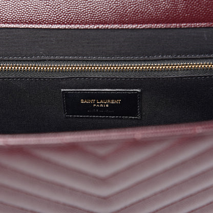 Saint Laurent Grain De Poudre Matelasse Chevron Large Monogram Satchel Rouge Legion 6 of 12