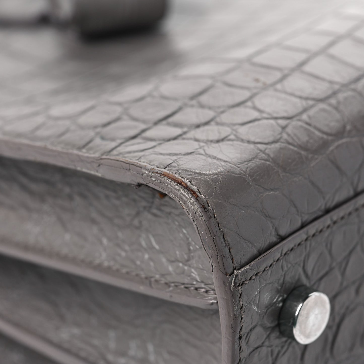 Calfskin Crocodile Embossed Baby Sac De Jour Fog