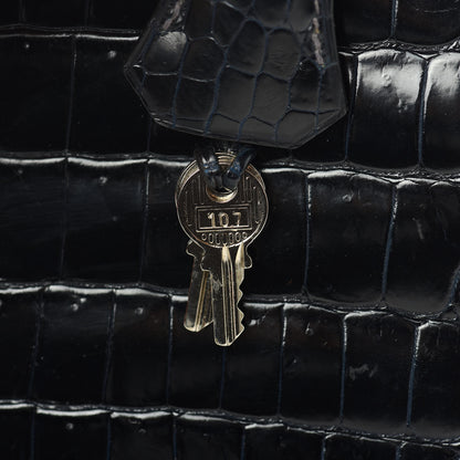 Hermes Shiny Niloticus Crocodile Kelly Sellier 28 Bleu Marine 32 of 42