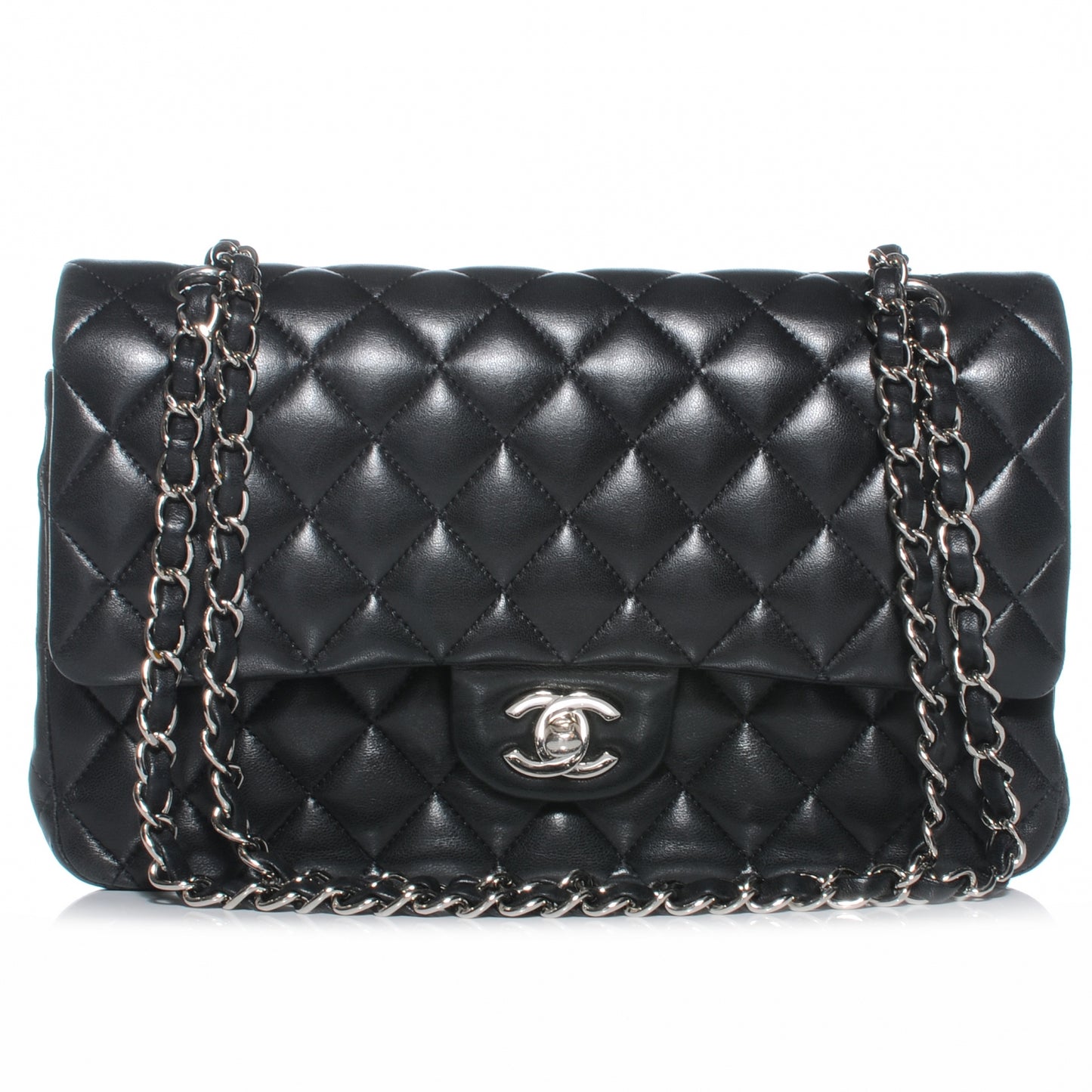 Lambskin Medium Double Flap Black