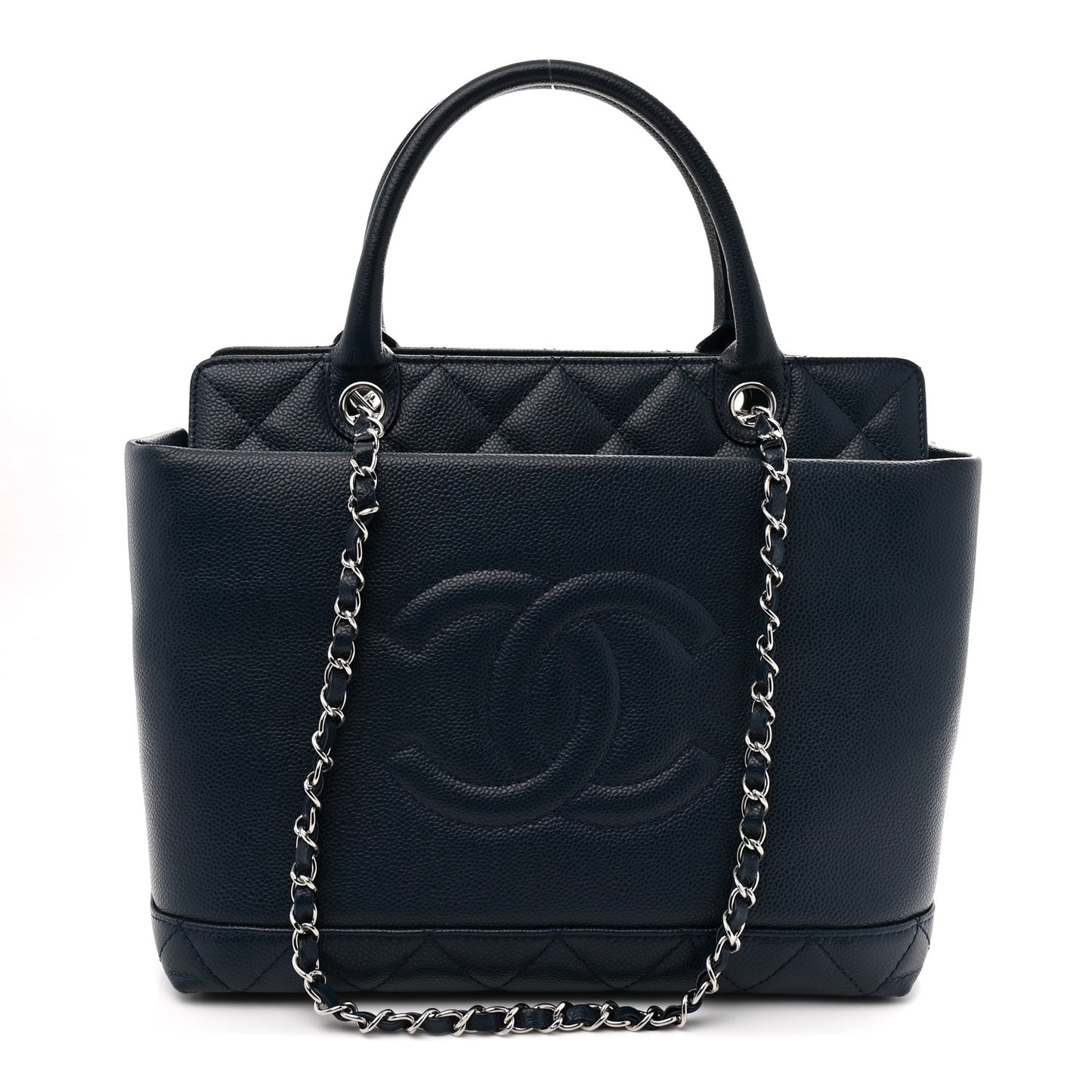 Soft Caviar CC Medium Top Handle Tote Navy Blue