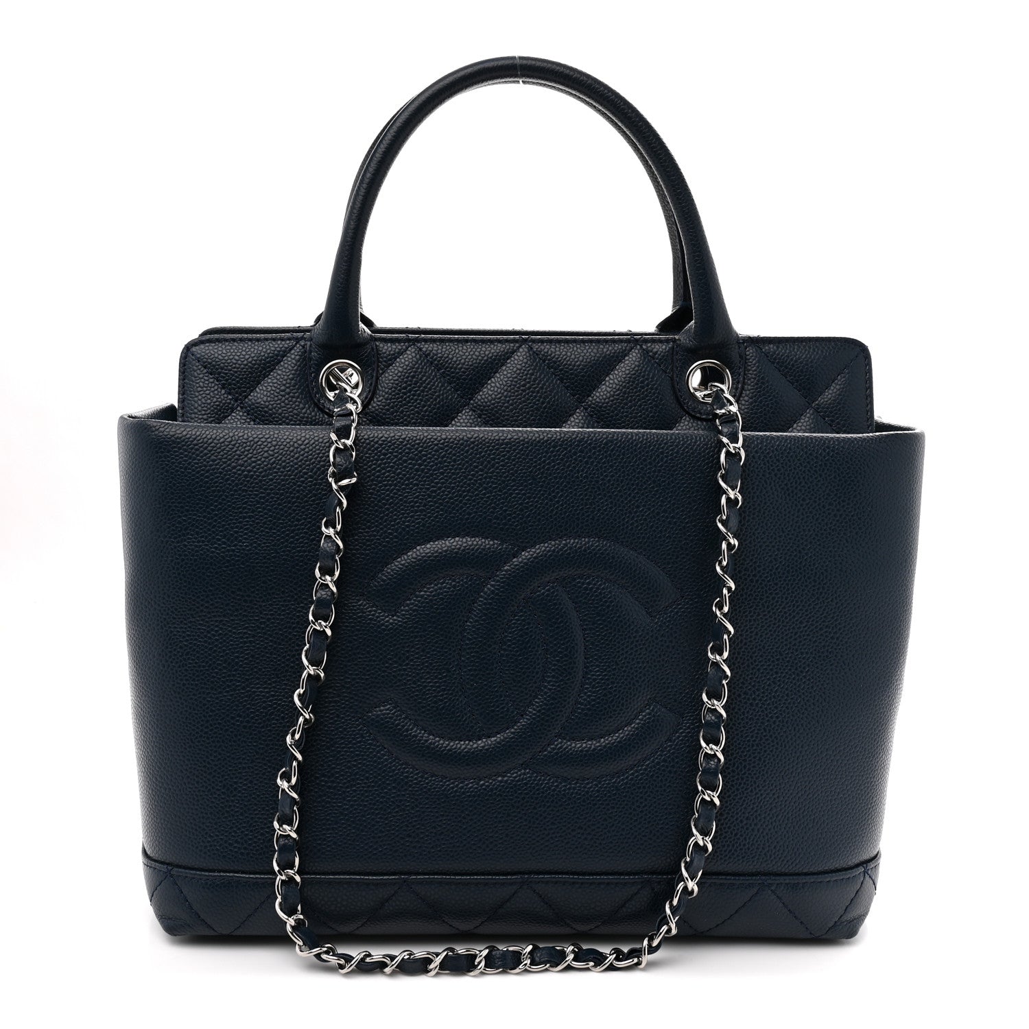 Chanel Soft Caviar CC Medium Top Handle Tote Navy Blue 1 of 11