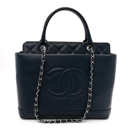 Chanel Soft Caviar CC Medium Top Handle Tote Navy Blue 1 of 11