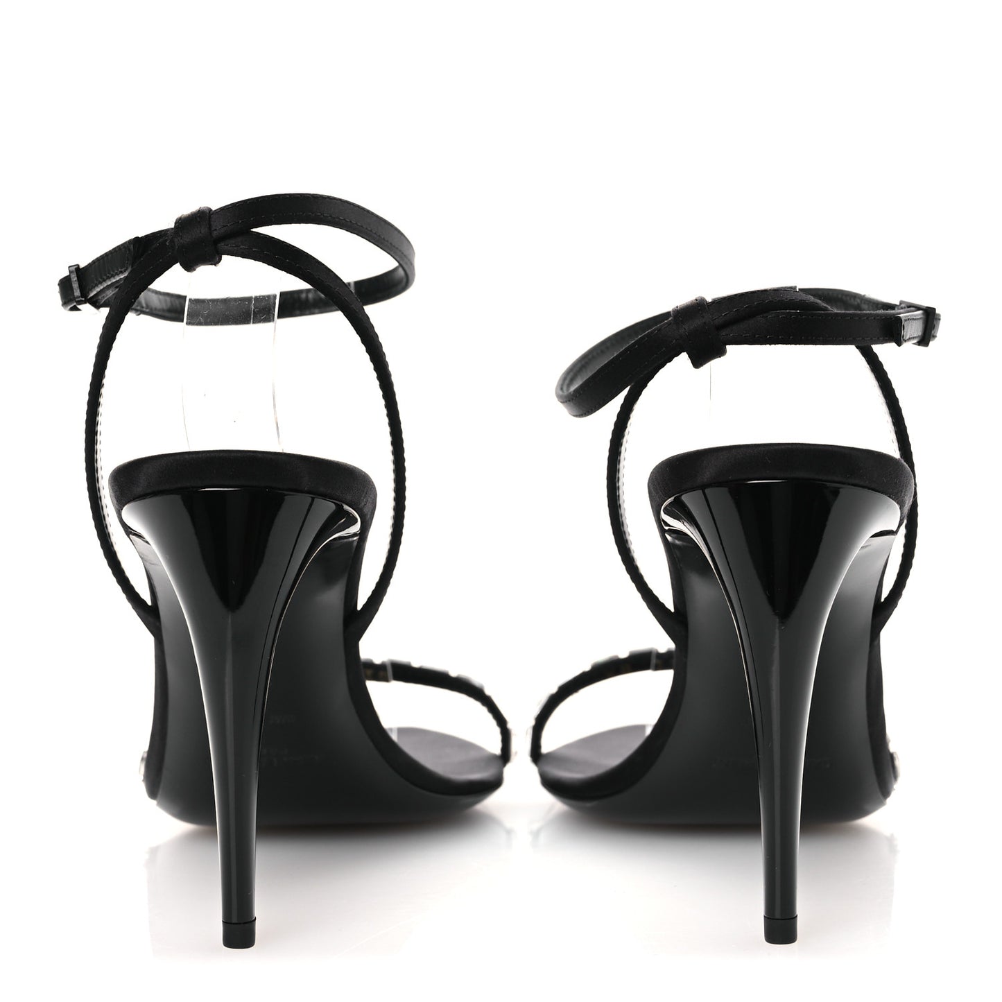 Crepe Satin Crystal New Nuit 90 Ankle Strap Sandals  38 Black