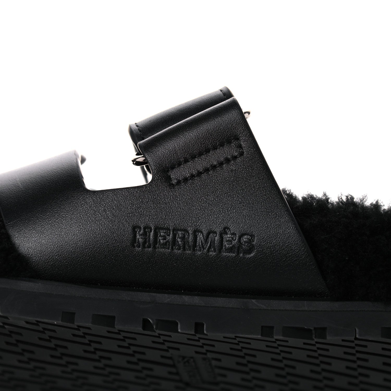Hermes Calfskin Woolskin Womens Chypre Sandals 37 Black 9 of 11