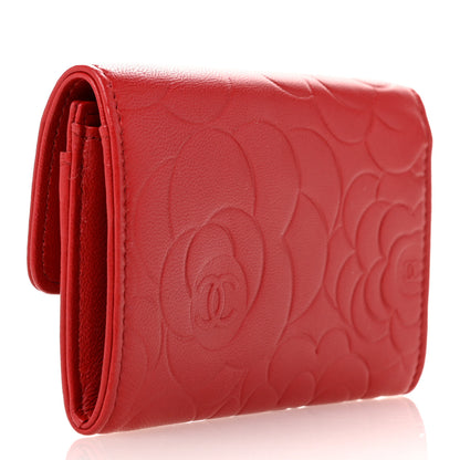 Chanel Lambskin Camellia Embossed Flap Card Holder Red 3 of 9