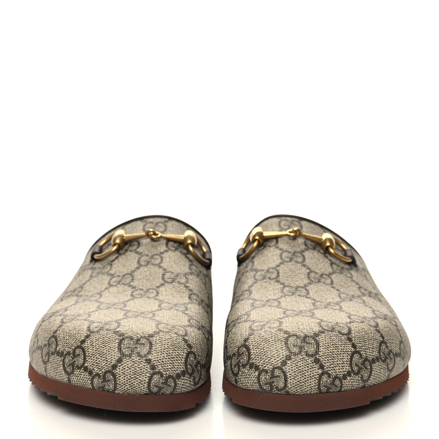 GG Supreme Monogram Miro Soft Calfskin Womens Horsebit Slippers 38.5 Beige Ebony New Acero