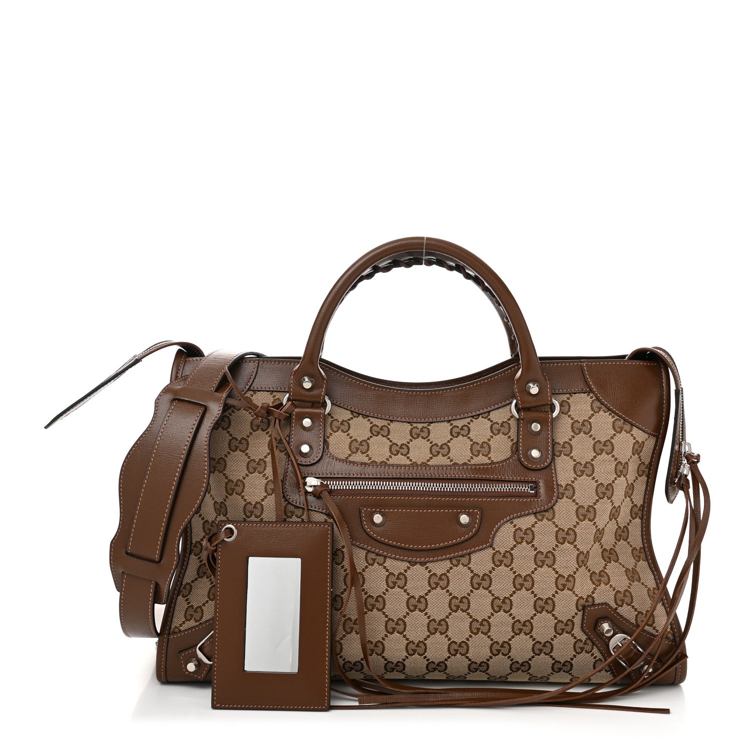 Balenciaga X GUCCI GG Monogram Azalea Calfskin Neo Classic Silver Hardware Medium City Beige Ebony Brown Sugar 3 of 11